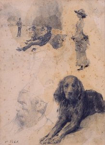 Études de figures et étude de chien